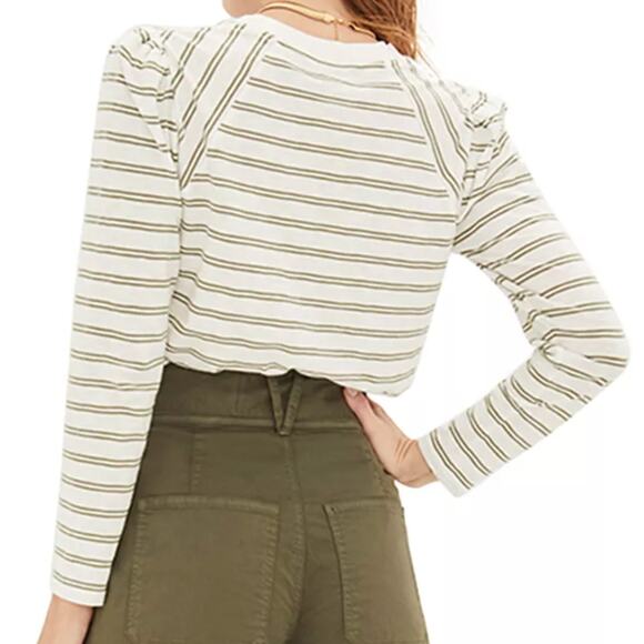 Veronica Beard Mason Striped Puff Long-Sleeve Baseball Tee Shirt Cotton Women XL - Picture 3 of 13